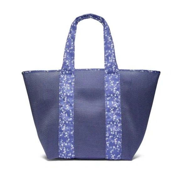 Victoria’s Secret Pink Mesh Pool Beach Blue Floral Tote Zip Top NWT - Picture 2 of 2